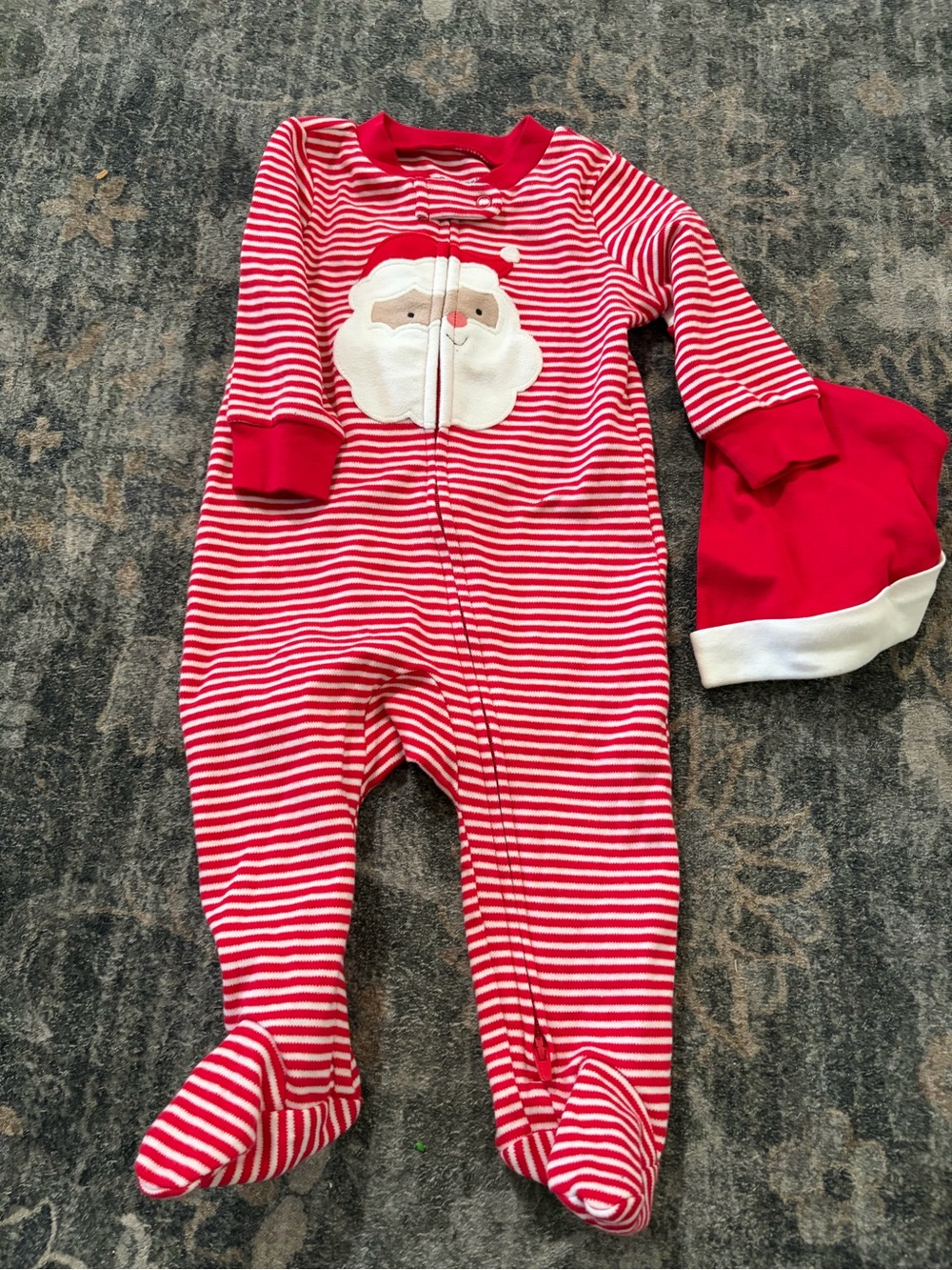 Carter's Red and White Striped Santa Footed One-Piece with Hat